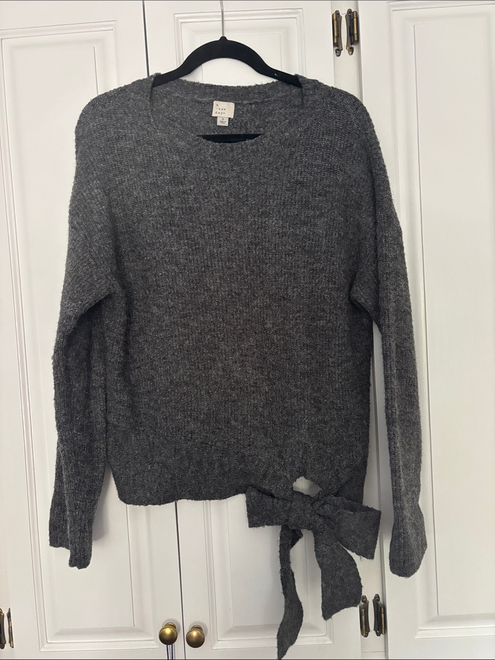 a new day Charcoal Gray Crewneck Sweater with Side Tie